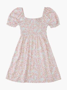 Roxy Pink & Cream Floral Smocked Puff-Sleeve Dress